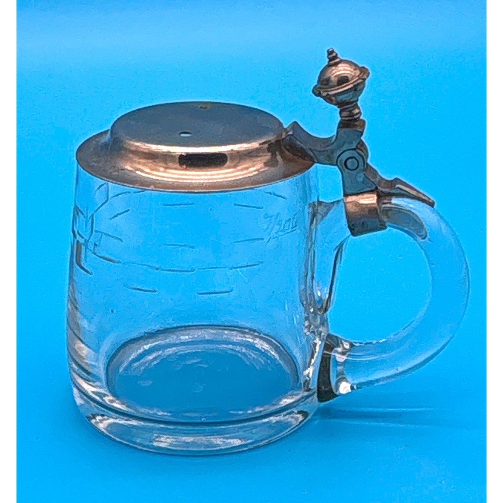 Antique 1925 German Engraved Glass Beer Stein - "A. Mägdefrau" 4.25" Tall